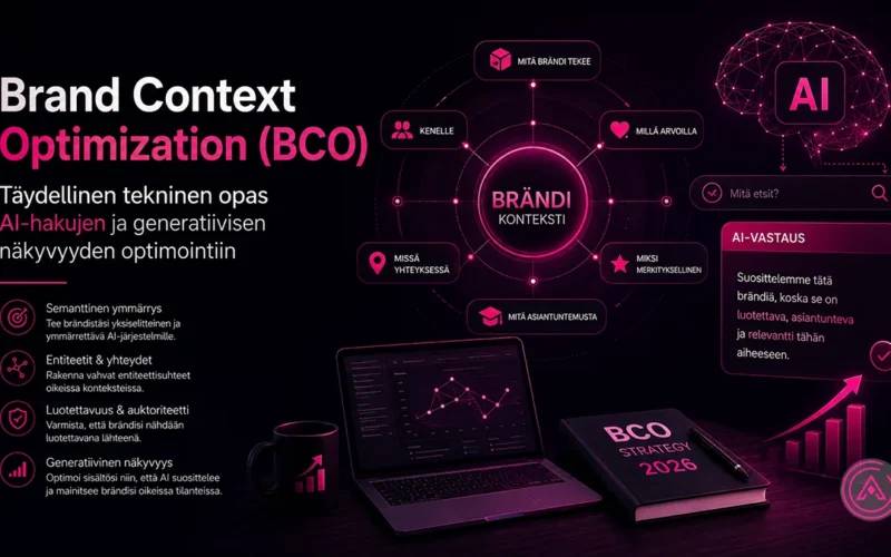 Brand Context Optimization (BCO): Täydellinen Tekninen Opas AI-Hakujen ja Generatiivisen Näkyvyyden Optimointiin