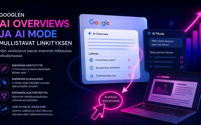 Googlen AI Overviews ja AI Mode mullistavat linkityksen – näin verkkosivut saavat enemmän klikkauksia tekoälyhaussa