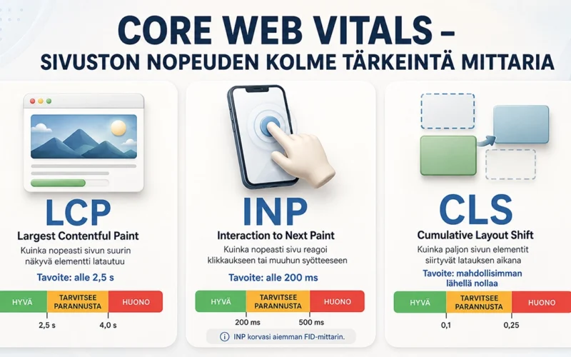 Vaikuttaako sivuston latausnopeus hakusijoituksiin? Page speed, Core Web Vitals ja SEO selitetty
